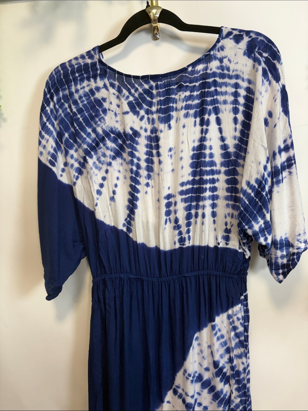 Japna Navy and White Tie-Dye Wrap Maxi Dress with Side Tie - Picture 8 of 15